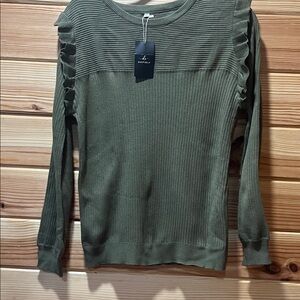 Ruffled Olive Green Sweater Top